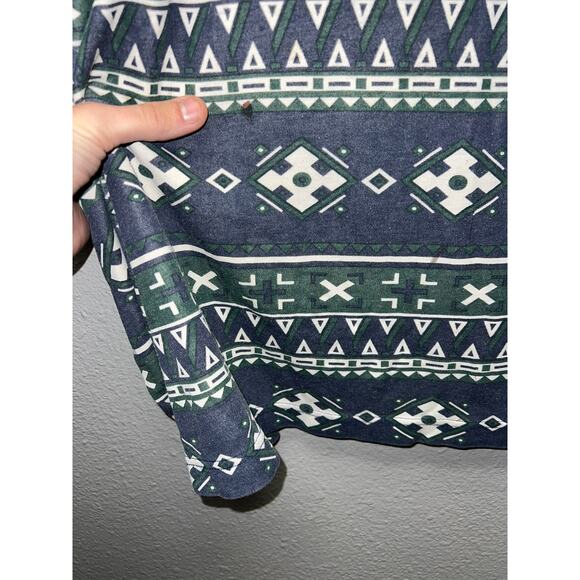 Vintage All Over Print Shirt Southwest Aztec Green Blue American Basics Tee XL - Picture 5 of 9